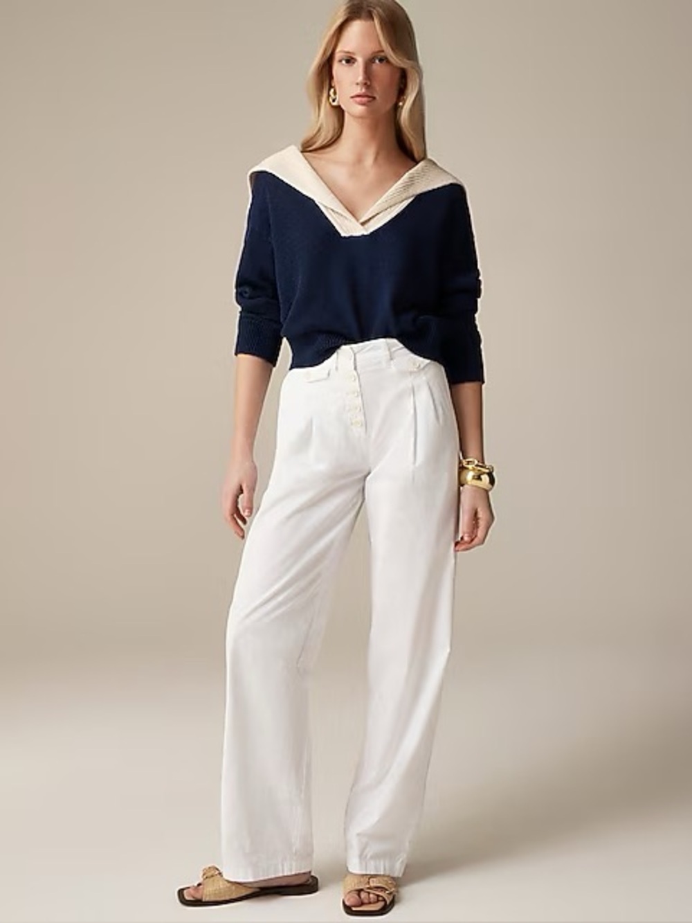 J.CREW • NWT pleated button front pant chino straight leg pants white - Size 4
